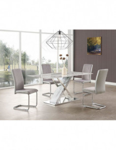 Mesa SIGRID, acero inoxidable, DM, tapa de cristal...