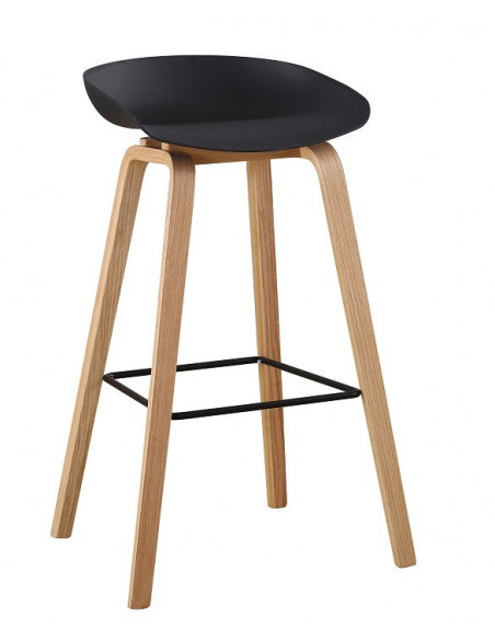Taburete AWAK (TO), madera curvada, asiento polipropileno negro