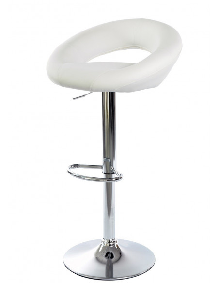 Taburete LUXUS NEW (M), cromado, similpiel blanca