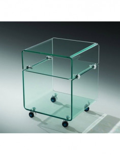 Mesa ARMSTRONG, baja, ruedas, cristal curvado, 40 x 40 cms