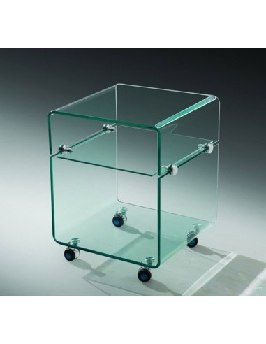 Mesa ARMSTRONG, baja, ruedas, cristal curvado,...