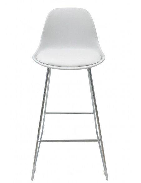 Taburete TOW FIBB, cromado, carcasa y tapizado blanco