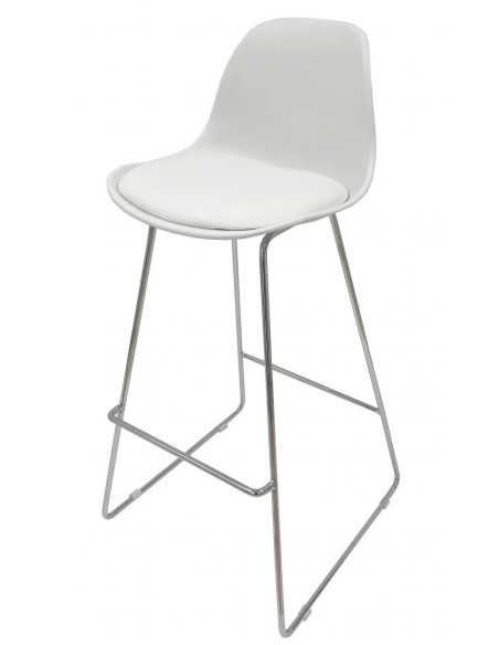 Taburete TOW FIBB, cromado, carcasa y tapizado blanco