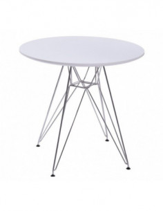 Mesa STAR, cromada, tapa blanca, 80 cms de diámetro