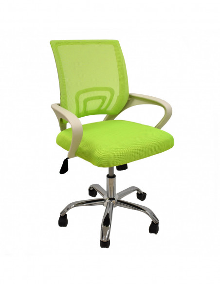 Sillón de oficina FISS NEW, blanco, regulación de altura, basculante, malla y tejido verde