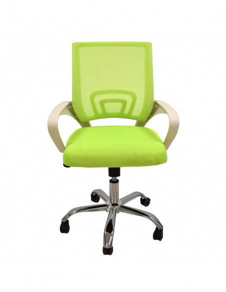 Sillón de oficina FISS NEW, blanco, regulación de altura, basculante, malla y tejido verde