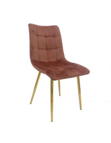 Silla SHAYLA, metal, dorado, tejido velvet rosa coral