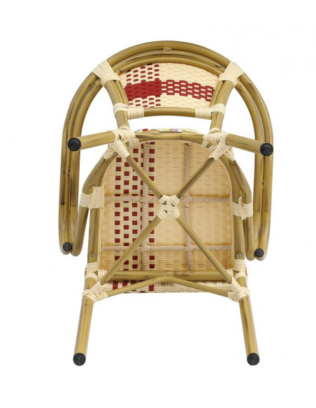 Sillón GARNIER, apilable, aluminio, ratán beige y rojo