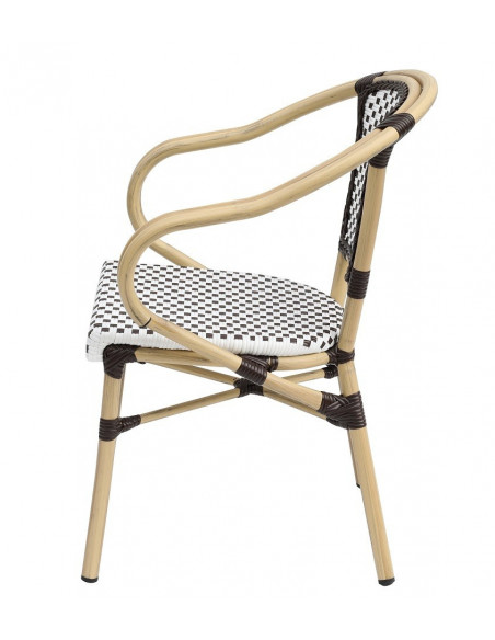 Sillón PARIS, apilable, aluminio, ratán blanco y marrón