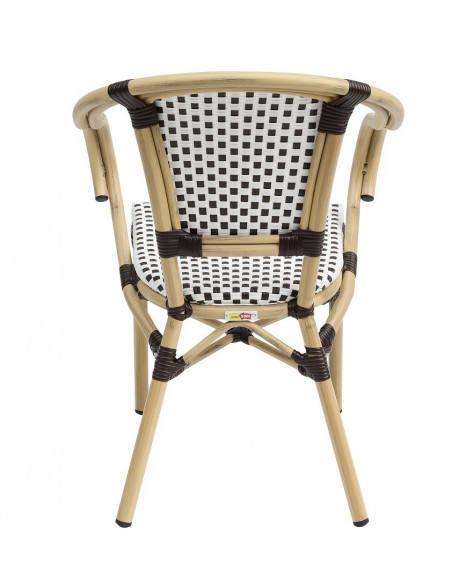Sillón PARIS, apilable, aluminio, ratán blanco y marrón