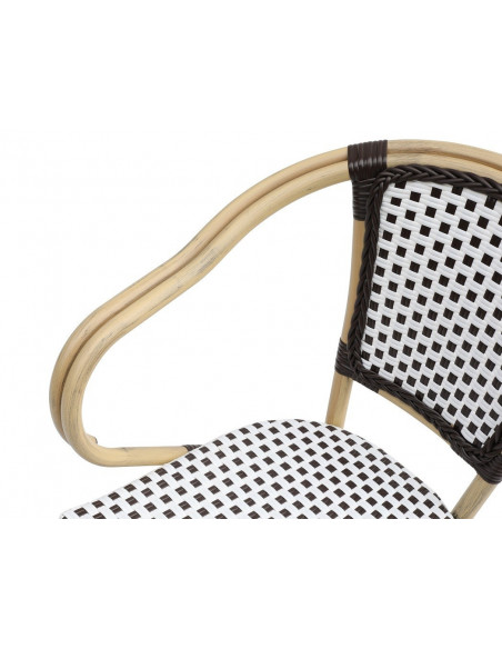 Sillón PARIS, apilable, aluminio, ratán blanco y marrón
