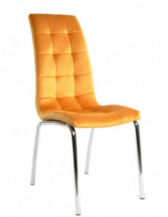 Silla AROA, cromada, tapizada velvet amarillo
