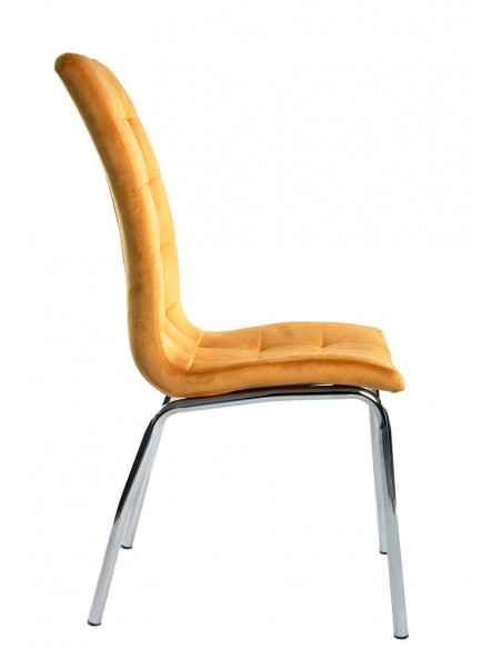 Silla AROA, cromada, tapizada velvet amarillo