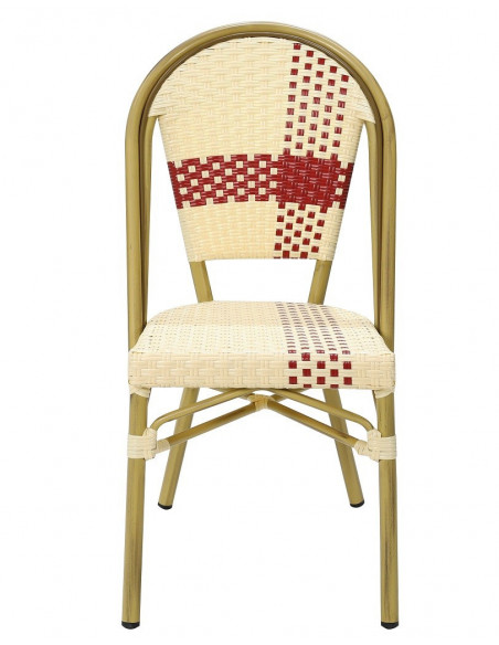Silla GARNIER, apilable, aluminio, ratán beige y rojo