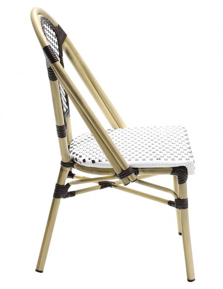 Silla PARIS, apilable, aluminio, ratán blanco y marrón