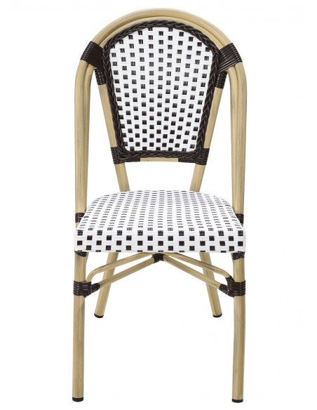 Silla PARIS, apilable, aluminio, ratán blanco y marrón