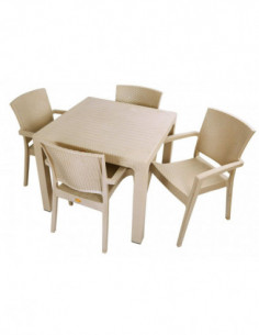 Mesa MIJAS, polipropileno capuccino, 90 x 90 cms