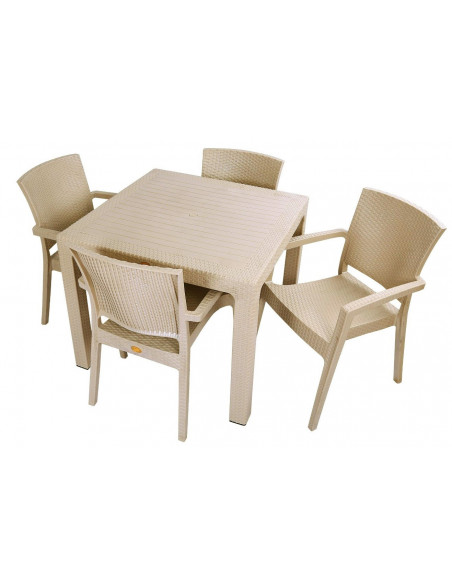 Mesa MIJAS, polipropileno capuccino, 90 x 90 cms