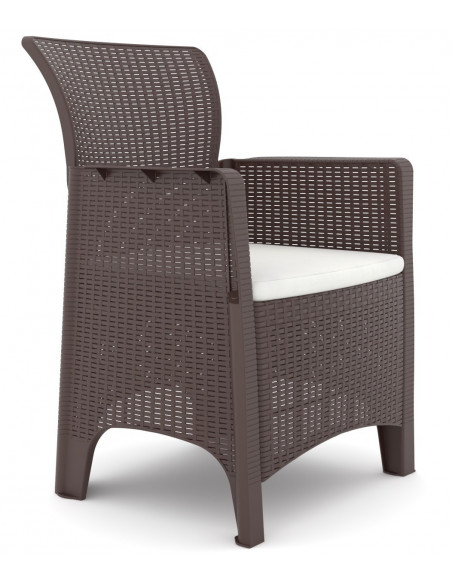 Sillón ILEÓN, polipropileno marrón chocolate, cojín beige