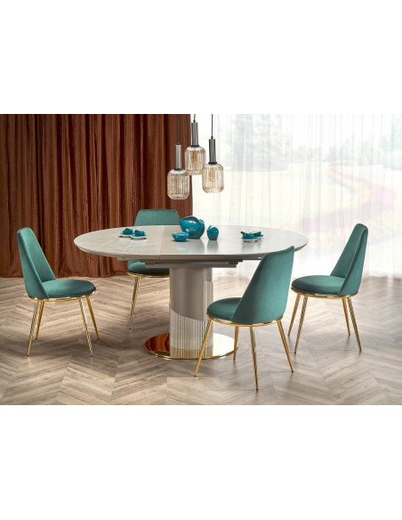 Silla TAVIRA, metal, cromado dorado, tapizado velvet verde oscuro