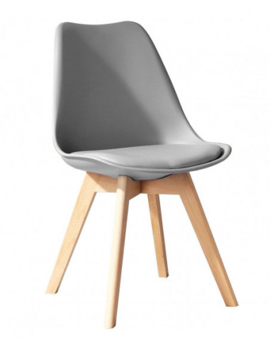 Silla TORRE 4P (SU), madera, polipropileno y cojín gris claro