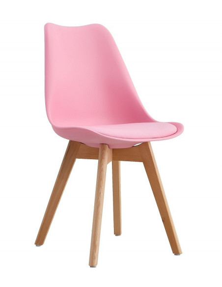 Silla TORRE 4P (SU), madera, polipropileno y cojín rosa