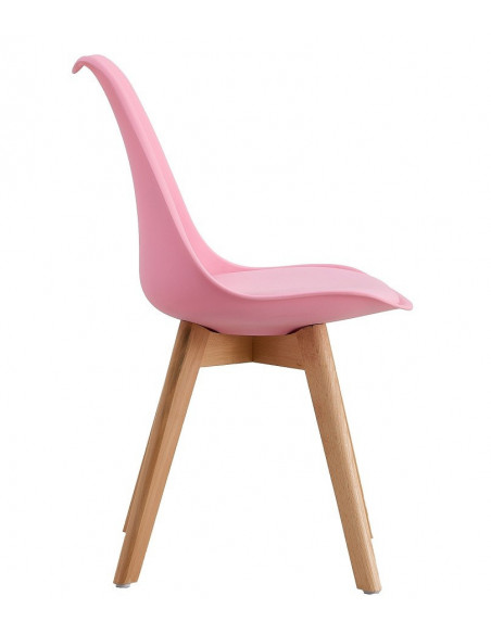 Silla TORRE 4P (SU), madera, polipropileno y cojín rosa