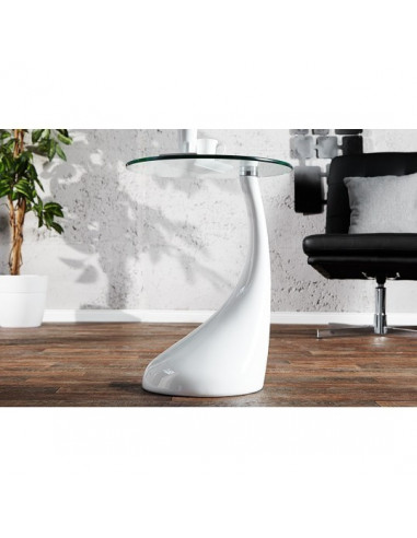 Mesa PEAR, baja, blanca, cristal, 50 cms de...