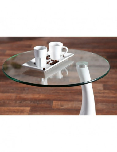 Mesa PEAR, baja, blanca, cristal, 50 cms de...