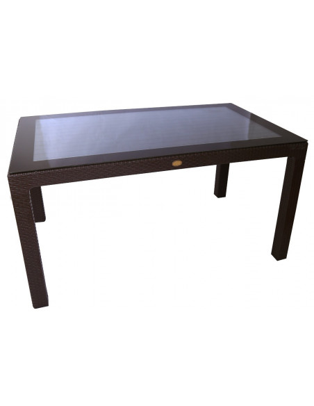 Mesa MIJAS, tapa de cristal, polipropileno marrón chocolate, 150 x 90 cms