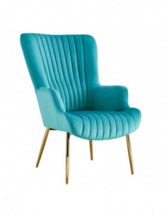Sillón LILLE, patas doradas, tapizado velvet turquesa