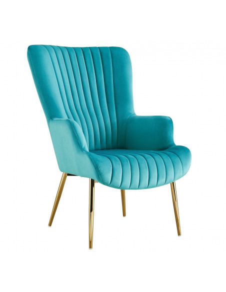 Sillón LILLE, patas doradas, tapizado velvet turquesa