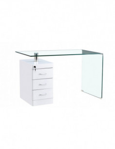 Mesa ARTEMISA, cristal curvado, cajonera, 125x65 cms