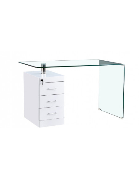 Mesa ARTEMISA, cristal curvado, cajonera, 125x65 cms