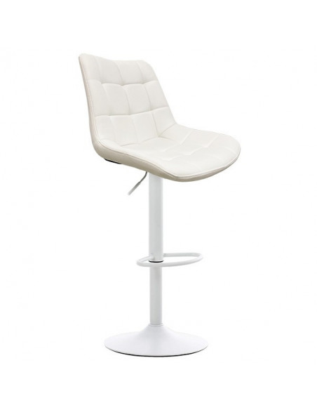 Taburete IVONNE, metal blanco, tapizado similpiel blanca