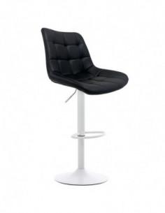 Taburete IVONNE, metal blanco, tapizado similpiel negra