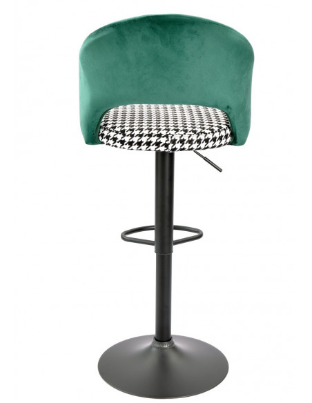 Taburete TEIDE, regulable, metal negro, tapizado verde con pata de gallo