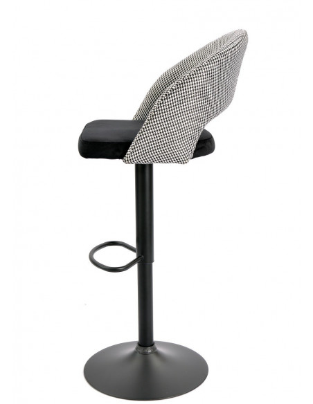 Taburete TEIDE, regulable, metal negro, tapizado pata de gallo con negro