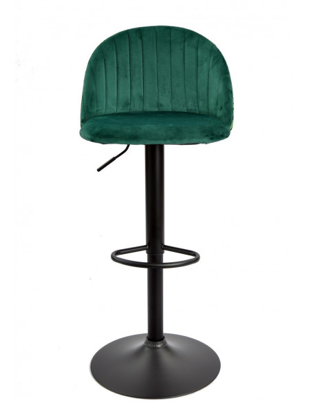 Taburete FLOWER, regulable, metal negro, tapizado velvet verde con trasera floral a juego