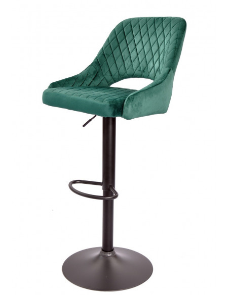 Taburete YASUR, regulable, metal negro, tapizado velvet 56 verde oscuro