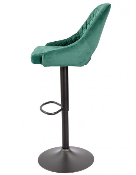 Taburete YASUR, regulable, metal negro, tapizado velvet 56 verde oscuro