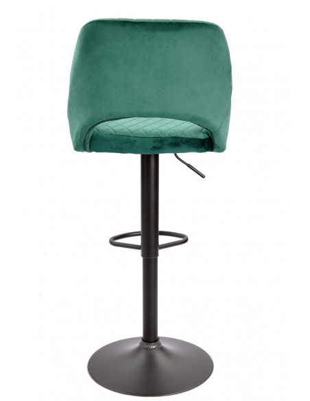 Taburete YASUR, regulable, metal negro, tapizado velvet 56 verde oscuro