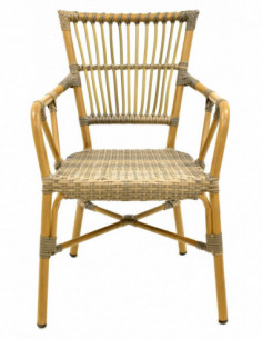 Sillón PAROS, apilable, aluminio, ratán marrón y gris 2