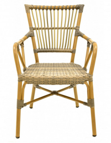 Sillón PAROS, apilable, aluminio, ratán marrón...