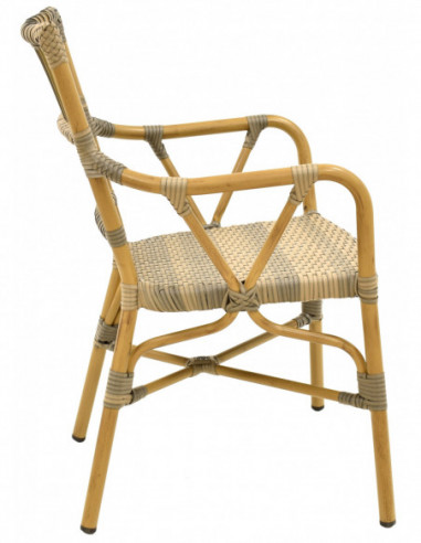 Sillón PAROS, apilable, aluminio, ratán marrón...