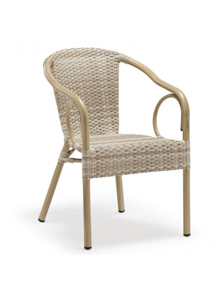 Sillón ADANA, apilable, aluminio, ratán beige