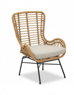 Sillón JAVA, metal, cojín, ratán beige