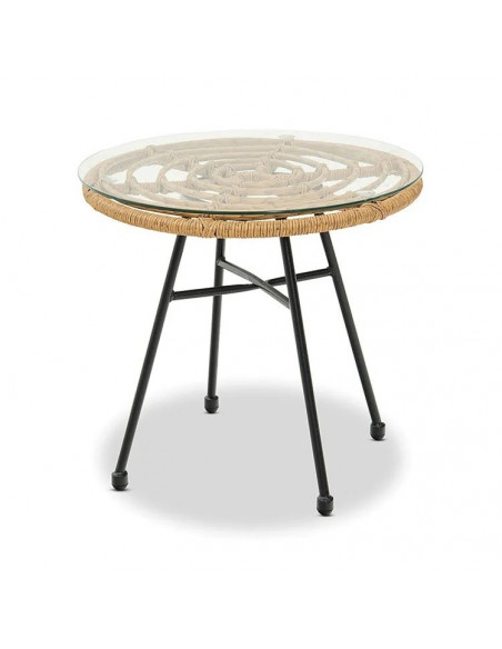 Mesa DEWA, baja, metal, ratán, cristal, 45 cms de diámetro