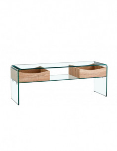 Mesa TV LIBRA, cajones, cristal curvado, 120 x 35 cms