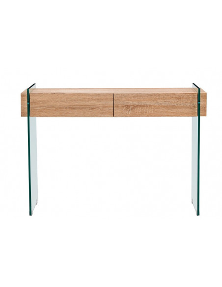 Consola GIOVANNA, 2 cajones, madera, cristal templado, 110 x 40 cms